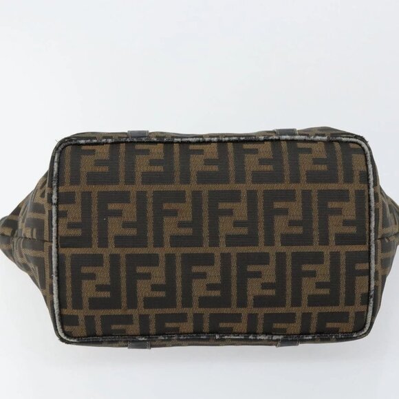 FENDI Zucca Canvas Hand Bag Brown Black gold Auth 146809 - Picture 7 of 16